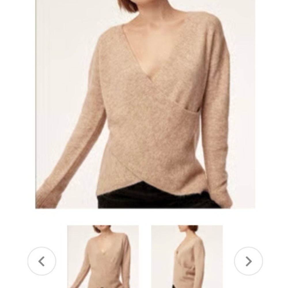 Babaton The Group Bambini Faux Wrap Sweater Size S Tan Relaxed Fit Alpaca Blend